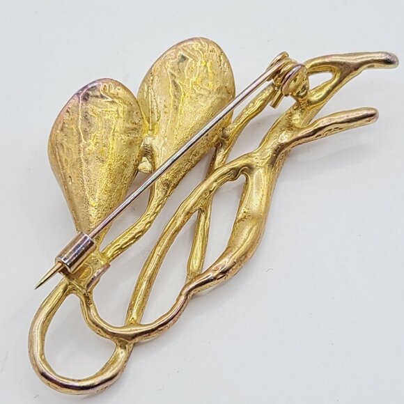 Vtg Brooch Double Pearl Cala Lily Rhinestones Gold Tone Pin Floral 80s *Read - Picture 5 of 7